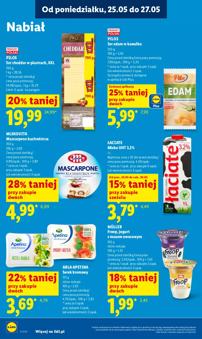 Gazetka promocyjna Lidl - Gazetka ważna od 25.05 do 27.05 - ważna 25.05 do 27.05.2026 - strona 52 - produkty: Cheddar, Edam, Jogurt, Kawa, Mascarpone, Mleko, Mlekovita, Müller, Mus, Pilos, Ser, Serek