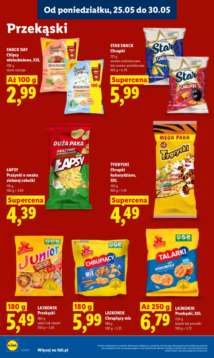 Gazetka promocyjna Lidl - Gazetka ważna od 25.05 do 27.05 - ważna 25.05 do 27.05.2026 - strona 78 - produkty: Chipsy, Chrupki, Fa, Gry, Lajkonik, Precelki, Ser