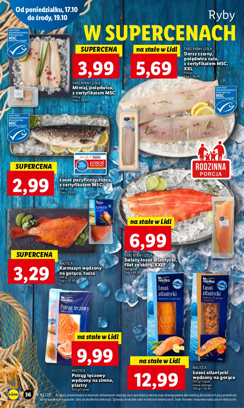 Gazetka promocyjna Lidl - GAZETKA - ważna 17.10 do 19.10.2022 - strona 38 - produkty: Dorsz, Karmazyn wędzony, Mintaj, Polędwica, Pstrąg, Pstrąg tęczowy, Tusz