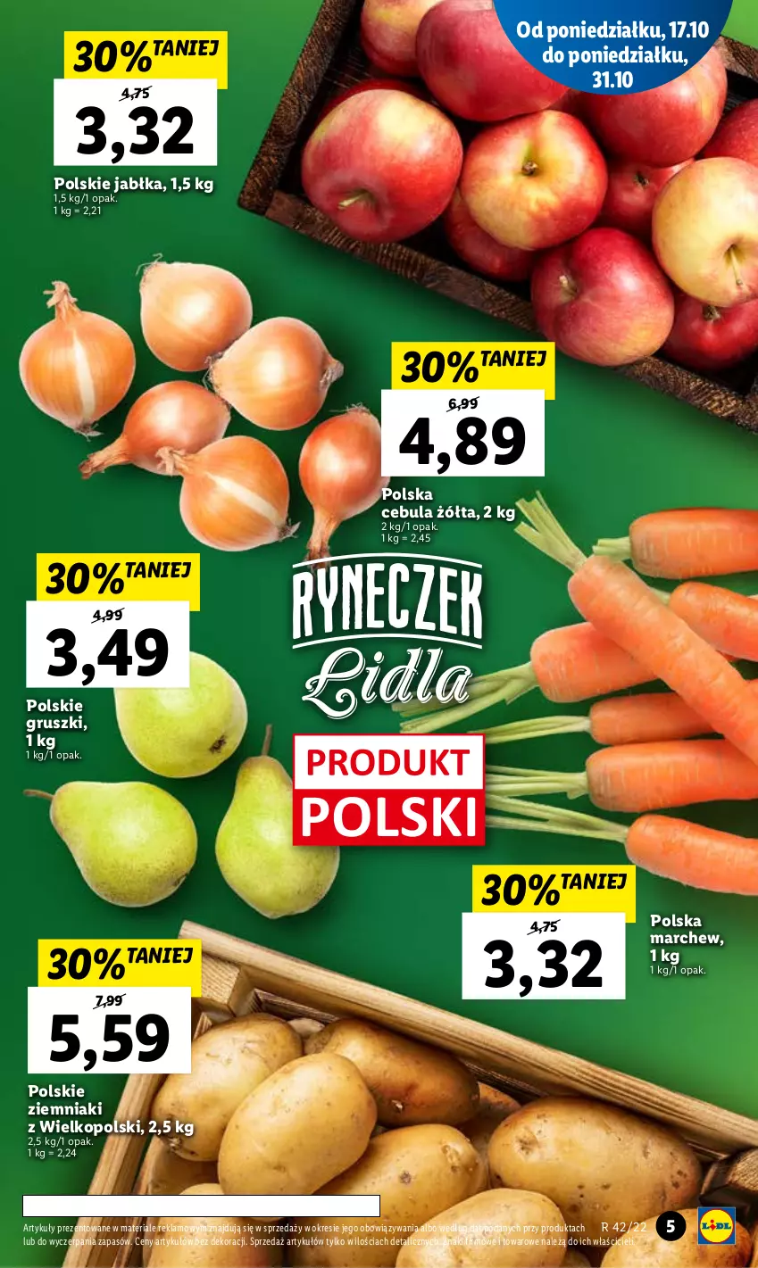 Gazetka promocyjna Lidl - GAZETKA - ważna 17.10 do 19.10.2022 - strona 5 - produkty: Cebula, Gruszki, Jabłka, Ziemniaki