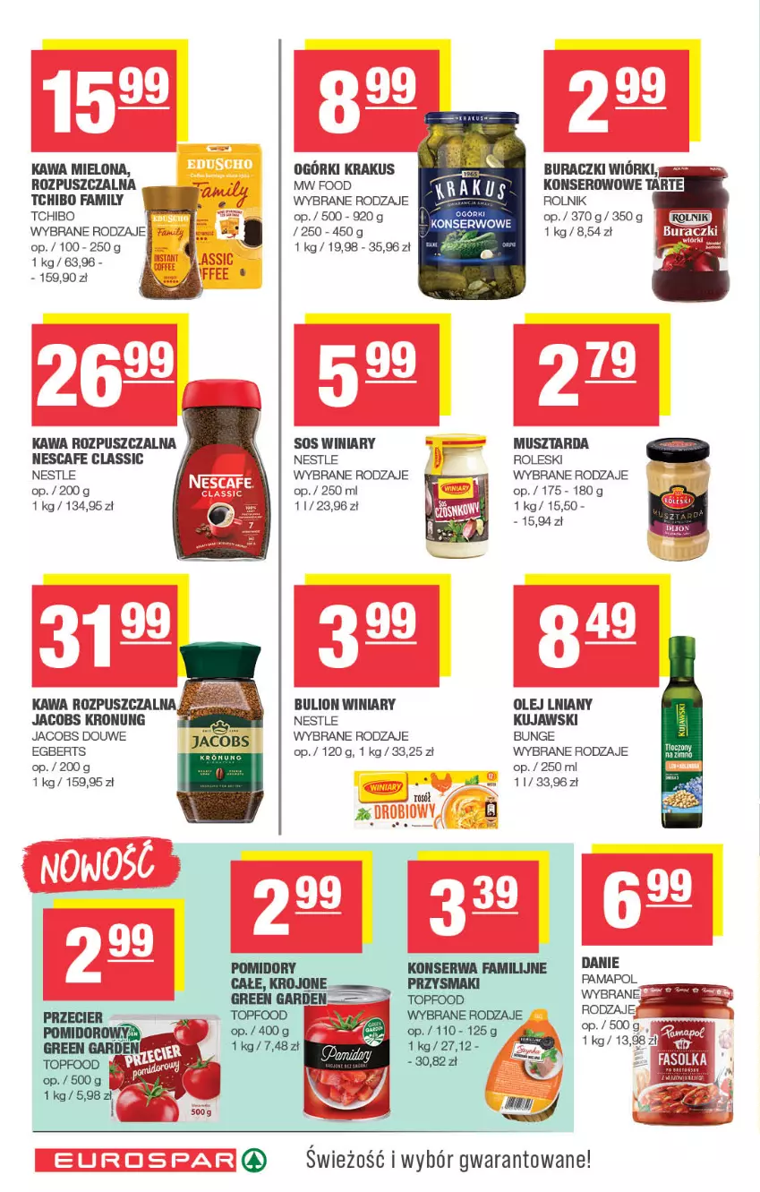 Gazetka promocyjna Spar - EuroSpar - ważna 01.12 do 11.12.2025 - strona 10 - produkty: Bulion, Buraczki, Fa, Jacobs, Kawa, Kawa mielona, Kawa rozpuszczalna, Krakus, Kujawski, Lion, Mus, Musztarda, Olej, Przysmaki, Rolnik, Rosół, Ser, Sos, Tchibo, Tchibo Family, Top, Winiary