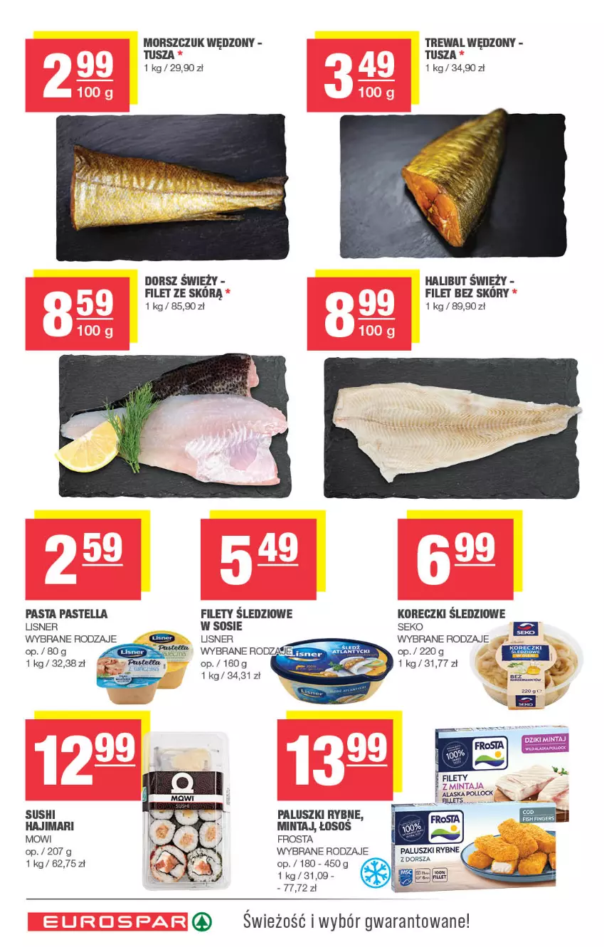 Gazetka promocyjna Spar - EuroSpar - ważna 01.12 do 11.12.2025 - strona 8 - produkty: Dorsz, Frosta, Halibut, Koreczki śledziowe, Lisner, Mintaj, Paluszki rybne, Pastella, SEKO, Sos, Tusz
