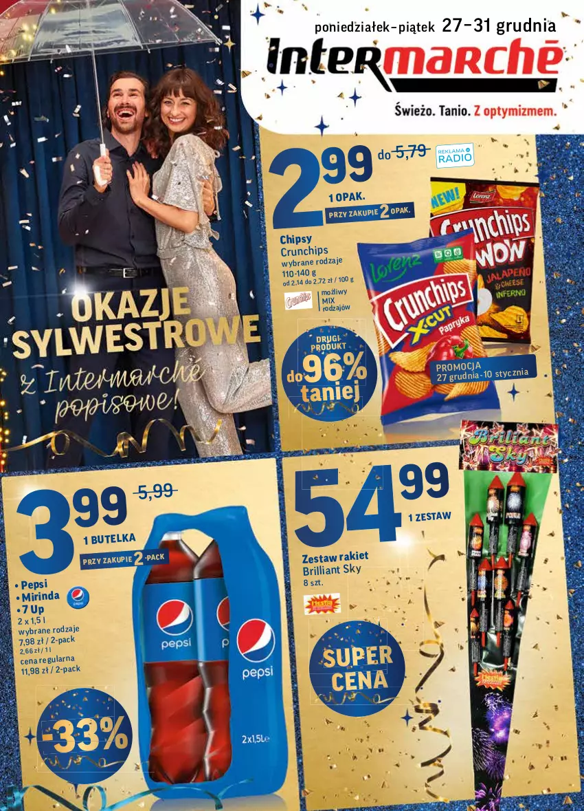 Gazetka promocyjna Intermarche - Gazetka promocyjna - ważna 27.12 do 31.12.2021 - strona 1 - produkty: Chipsy, Crunchips, Mirinda, Pepsi