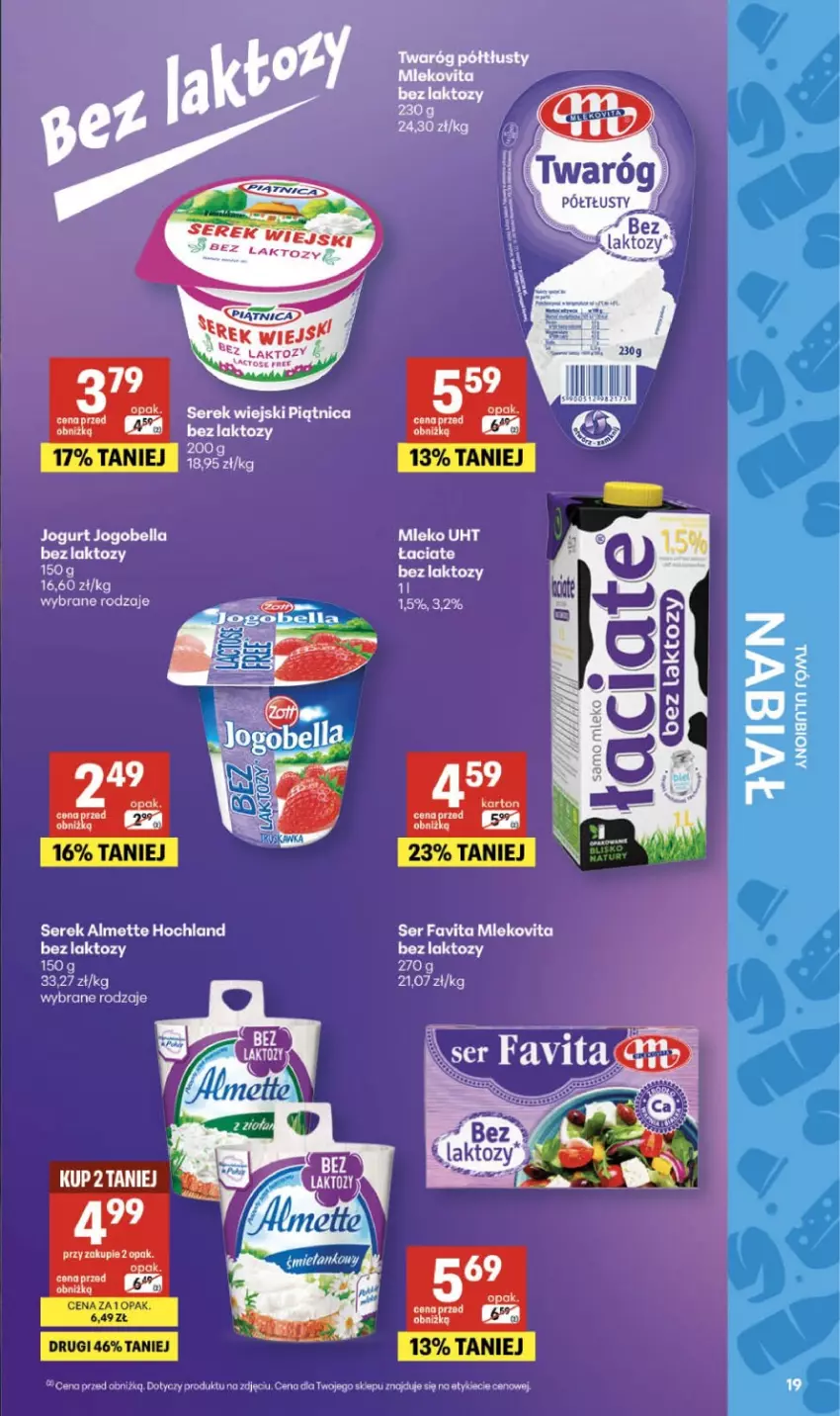 Gazetka promocyjna Delikatesy Centrum - Franczyza DC07 Czwartek - ważna 12.02 do 18.02.2026 - strona 19 - produkty: Almette, Fa, Favita, Hochland, Mleko, Piątnica, Ser, Serek, Serek wiejski, Vita C