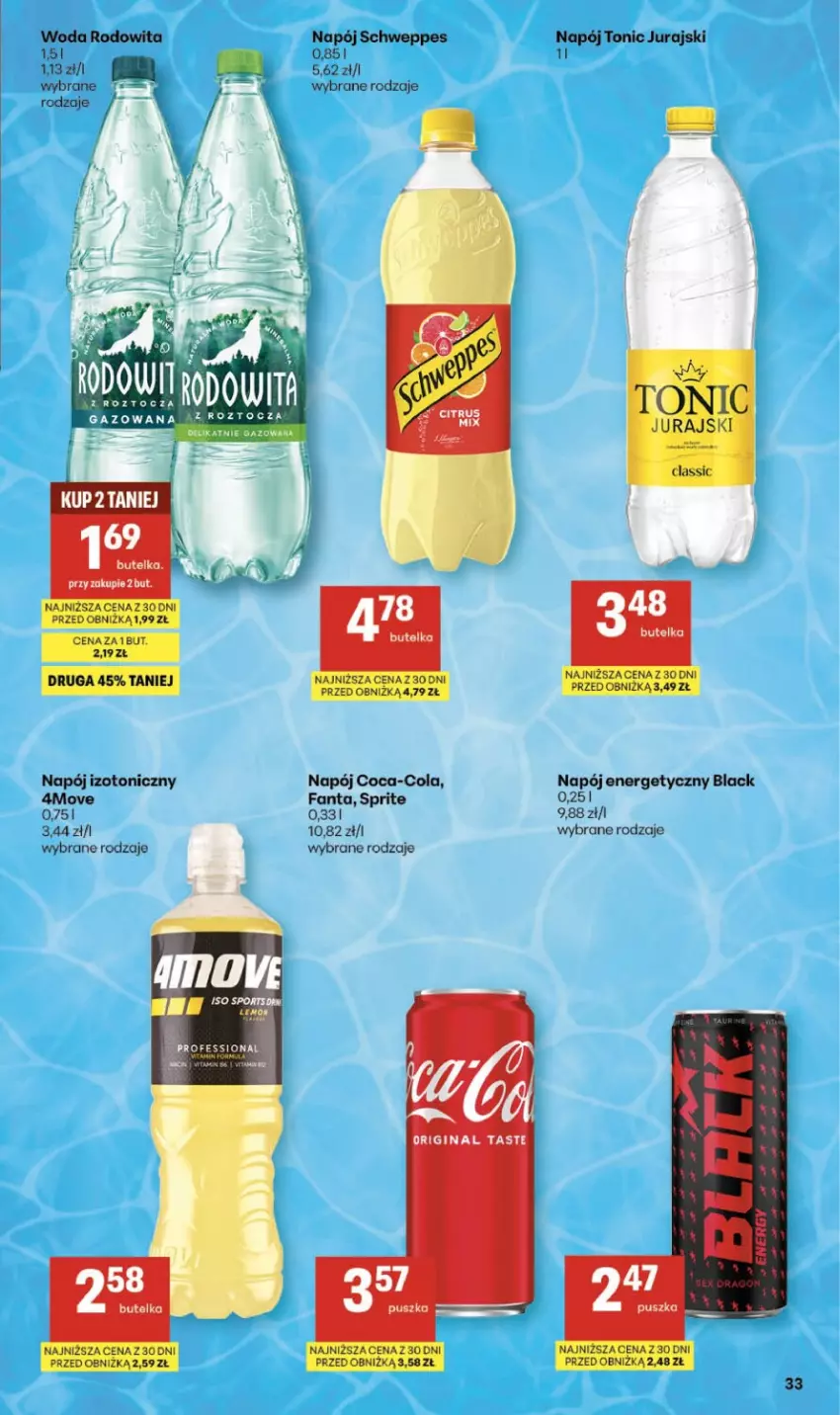 Gazetka promocyjna Delikatesy Centrum - Franczyza DC07 Czwartek - ważna 12.02 do 18.02.2026 - strona 33 - produkty: Coca-Cola, Fa, Fanta, Gin, Lack, Napój, Napój energetyczny, Napój izotoniczny, Schweppes, Sprite, Woda