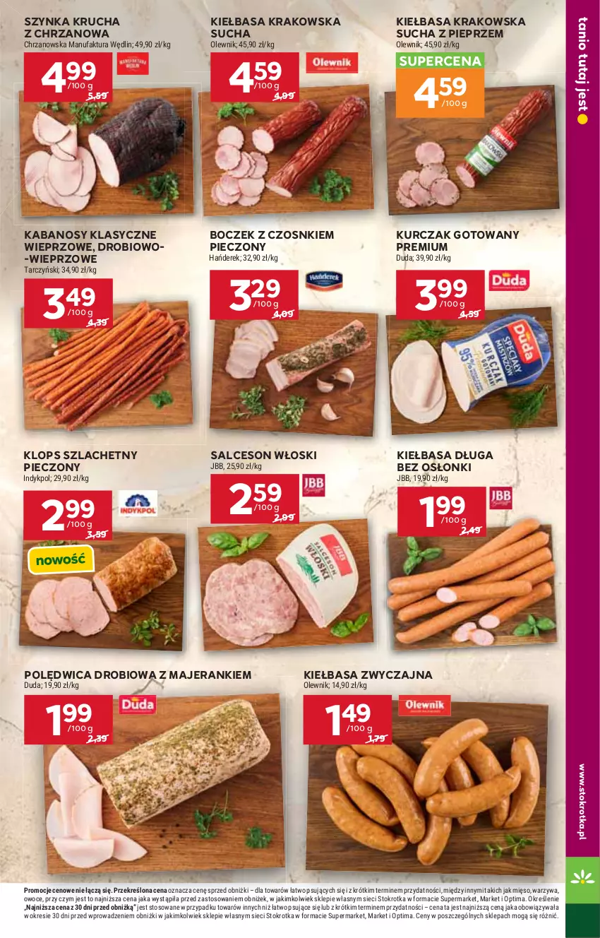 Gazetka promocyjna Stokrotka - Supermarket - ważna 15.10 do 21.10.2026 - strona 19 - produkty: Boczek, Chrzan, Duda, Fa, Kabanos, Kiełbasa, Kiełbasa krakowska, Kurczak, Kurczak gotowany, Mięso, Olewnik, Optima, Owoce, Piec, Pieprz, Polędwica, Salceson, Szynka, Tarczyński, Warzywa
