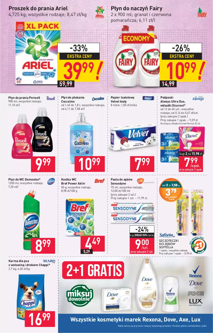 Gazetka promocyjna Stokrotka - Market - ważna 02.06 do 09.06.2021 - strona 11 - produkty: Always, Always Ultra, Ariel, Bref, Chappi, Coccolino, Discreet, Domestos, Dove, Fa, Fairy, Gra, Granat, Papier, Papier toaletowy, Pasta do zębów, Perwoll, Płyn do płukania, Płyn do prania, Płyn do wc, Podpaski, Proszek do prania, Rexona, Sensodyne, Velvet, Wkładki