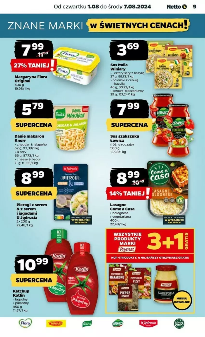 Gazetka promocyjna Netto - ważna 01.08 do 07.08.2024 - strona 18 - produkty: Bazyl, Cheddar, Flora, Gin, Ketchup, Knorr, Kotlin, Makaron, Margaryna, Piec, Pierogi, Ser, Sos, Vegeta, Winiary