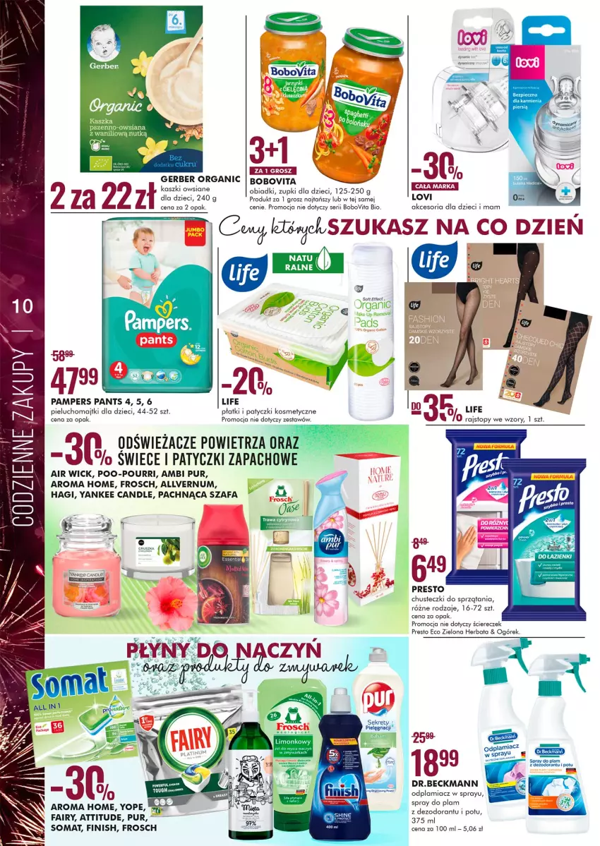 Gazetka promocyjna Super Pharm - Gazetka - ważna 27.12.2021 do 10.01.2022 - strona 10 - produkty: Air Wick, Ambi Pur, BoboVita, Chusteczki, Dezodorant, Dzieci, Fa, Fairy, Finish, Frosch, Gerber, Herbata, Kret, LG, Lovi, Majtki, Odplamiacz, Ogórek, Pampers, Patyczki kosmetyczne, Pieluchomajtki, Presto, Pur, Rajstopy, Ser, Szafa, Top, Yope