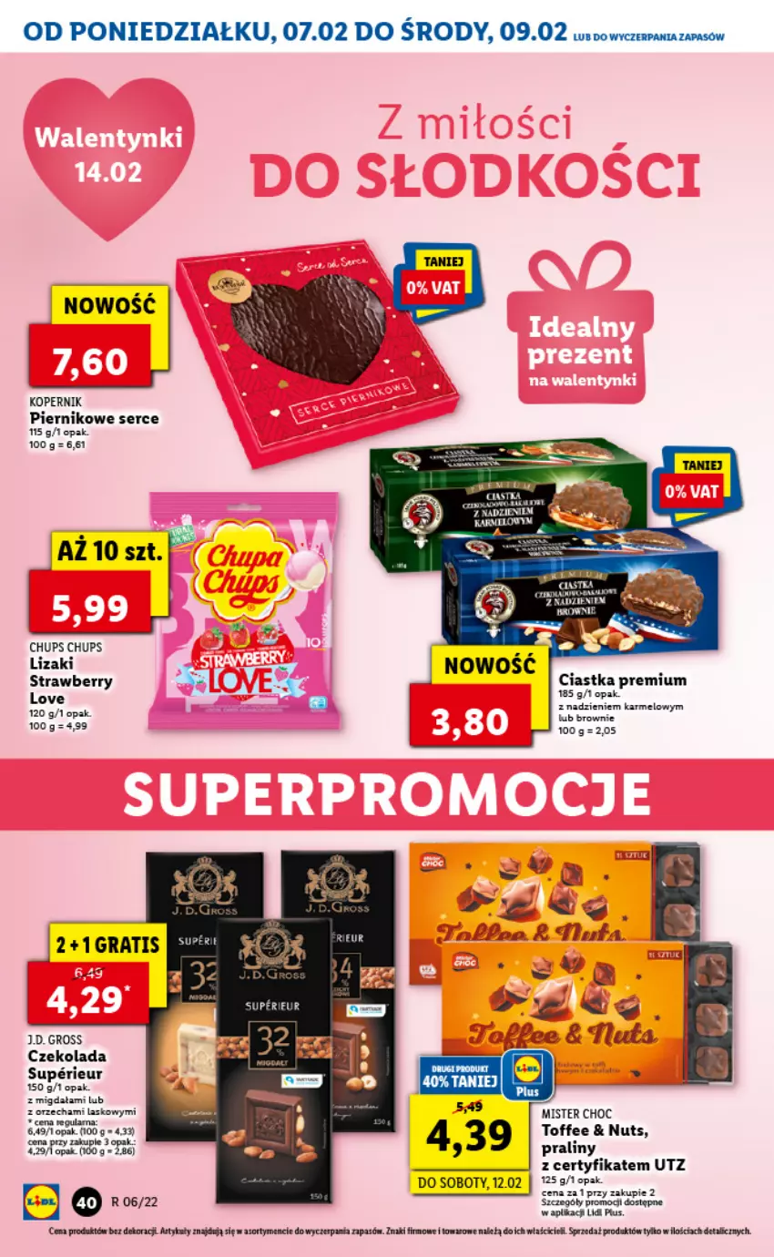 Gazetka promocyjna Lidl - GAZETKA - ważna 07.02 do 09.02.2022 - strona 40 - produkty: Ciastka, Czekolada, Gra, LG, Lizaki, Piernik, Praliny, Ser