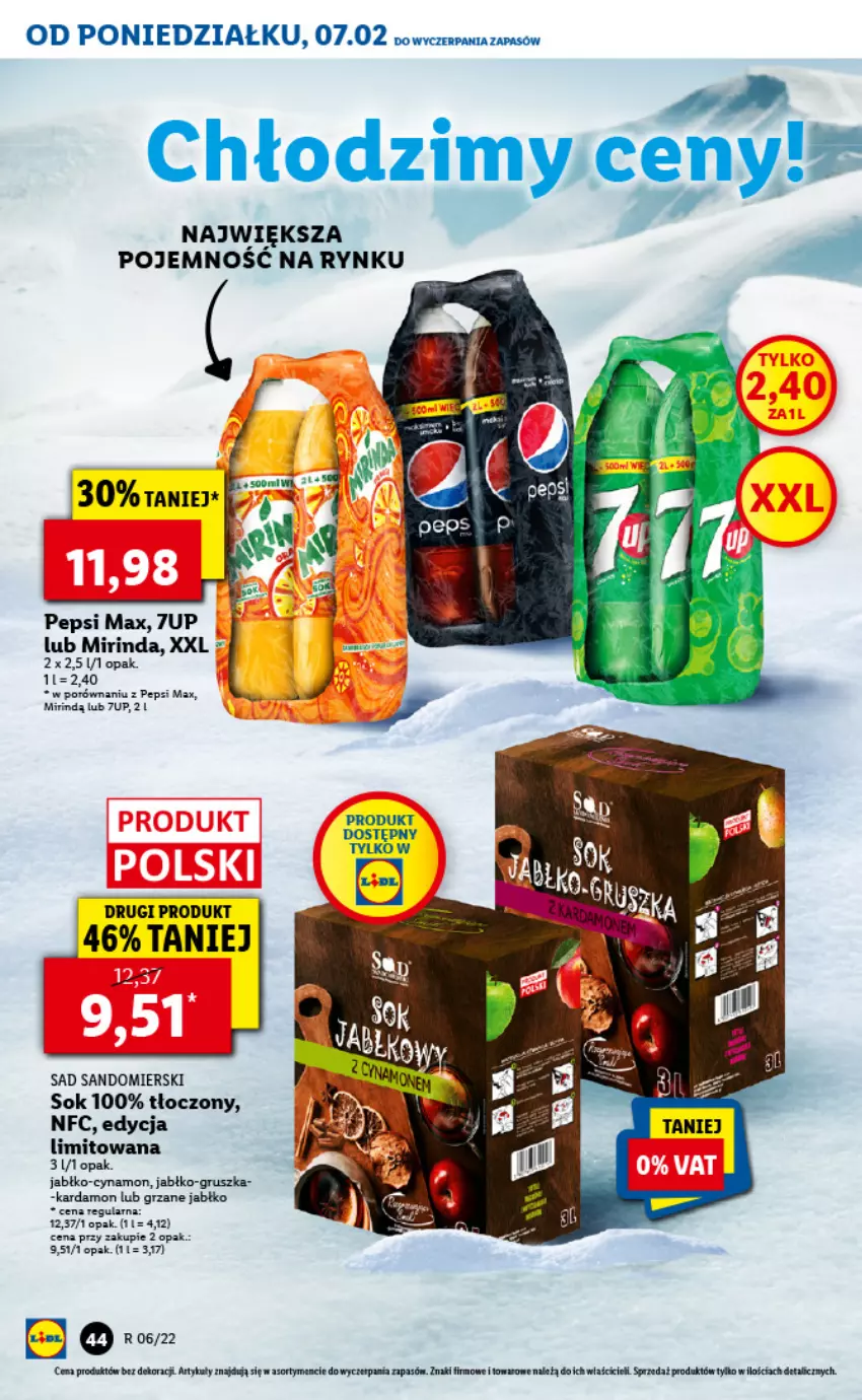 Gazetka promocyjna Lidl - GAZETKA - ważna 07.02 do 09.02.2022 - strona 44 - produkty: 7up, Jabłka, Mirinda, Pepsi, Pepsi max, Por, Sok