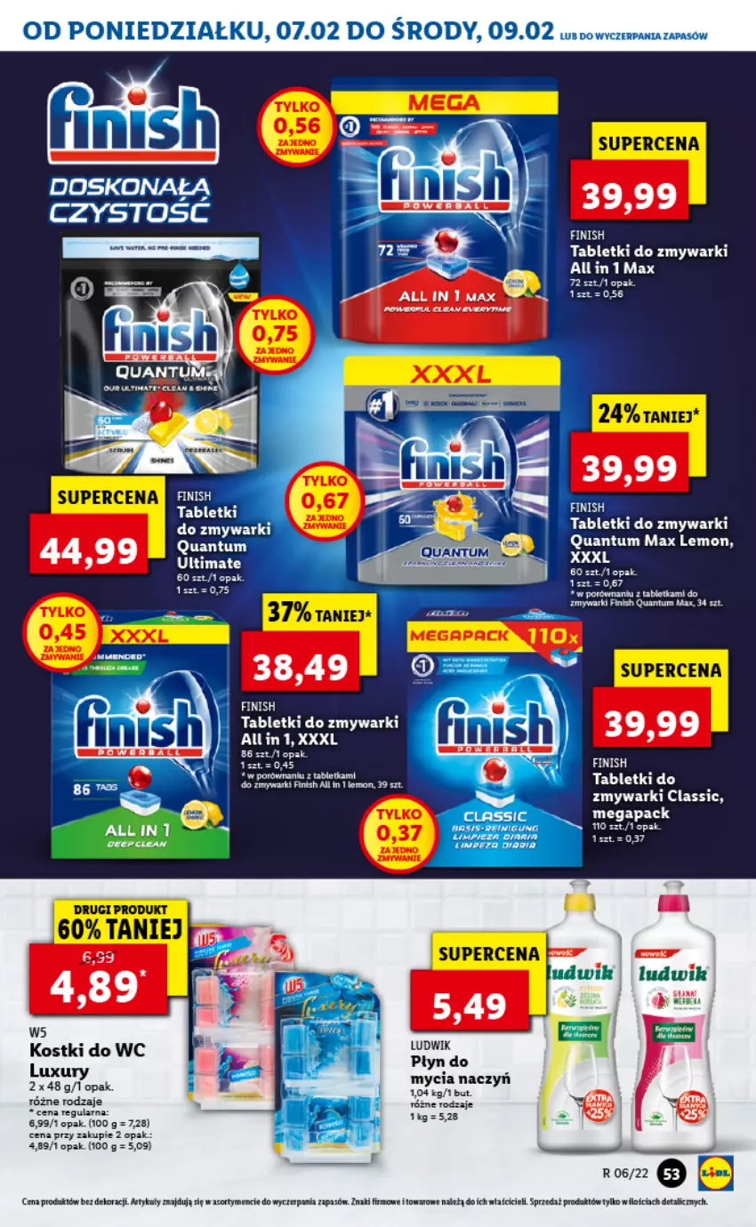 Gazetka promocyjna Lidl - GAZETKA - ważna 07.02 do 09.02.2022 - strona 53 - produkty: Do mycia naczyń, Fa, Finish, Ludwik, Płyn do mycia, Płyn do mycia naczyń, Por, Tablet, Tabletki do zmywarki, Zmywarki