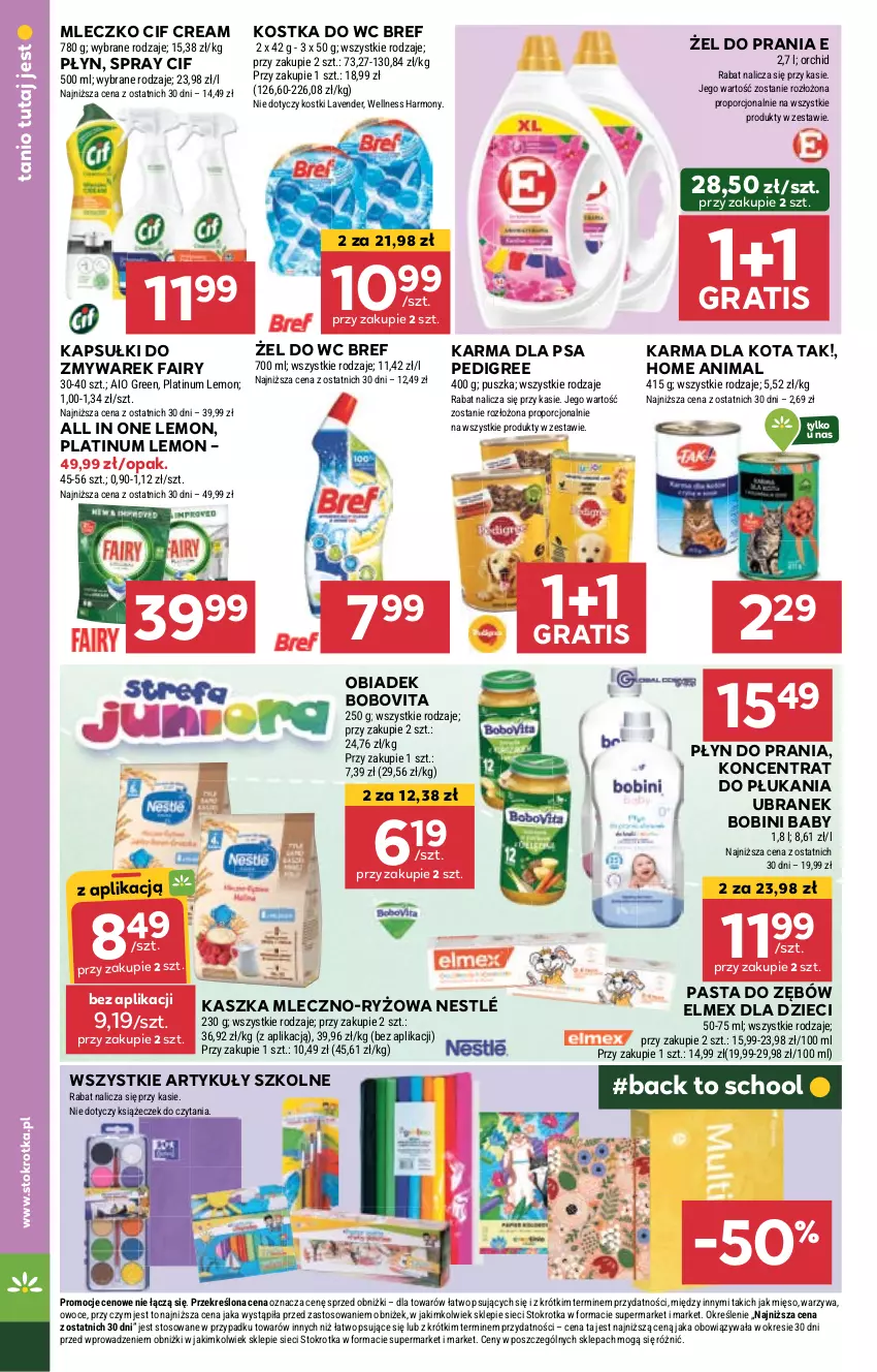 Gazetka promocyjna Stokrotka - Supermarket - ważna 12.09 do 18.09.2024 - strona 20 - produkty: BoboVita, Bref, Cif, Dzieci, Elmex, Fa, Fairy, Gra, Kostka do wc, Mięso, Mleczko, Nestlé, Owoce, Pasta do zębów, Pedigree, Płyn do prania, Por, Ryż, Warzywa