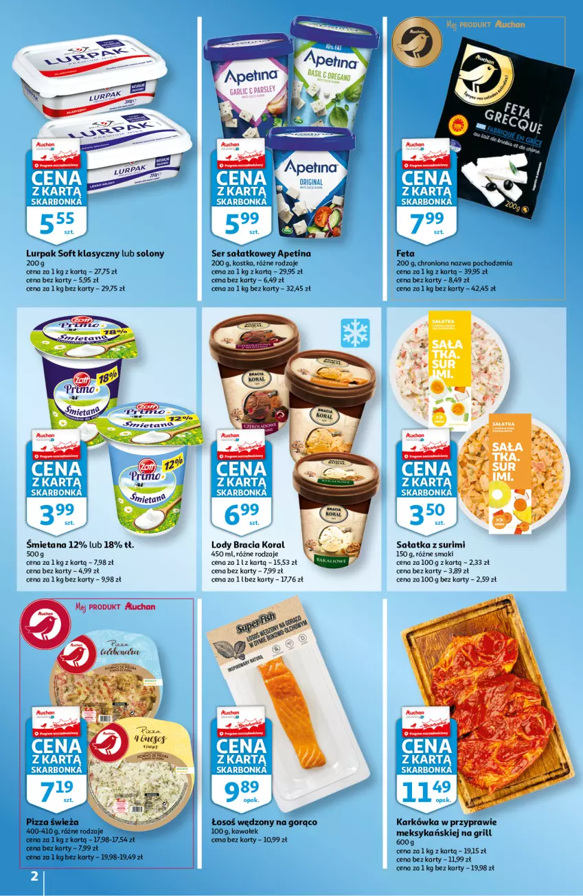 Gazetka promocyjna Auchan - Skarbonka #24 - ważna 17.06 do 23.06.2021 - strona 2 - produkty: Feta, Grill, Kawa, Lody, Lurpak, Pizza, Sałat, Sałatka, Ser, Surimi, Wałek
