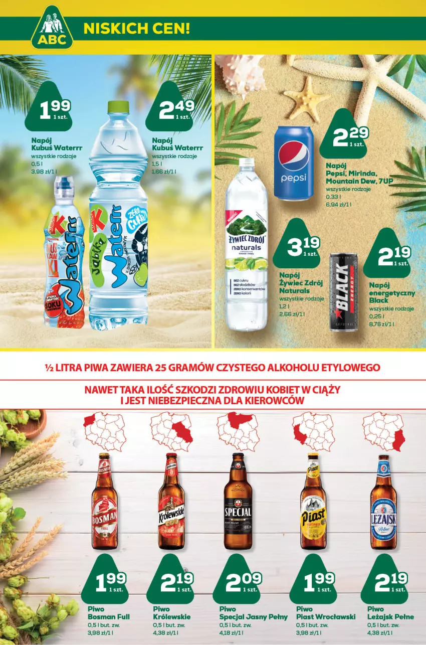 Gazetka promocyjna ABC - Gazetka - ważna 27.07 do 09.08.2022 - strona 8 - produkty: 7up, Królewski, Lack, Mirinda, Napój, Pepsi, Piast, Piwo, Ser