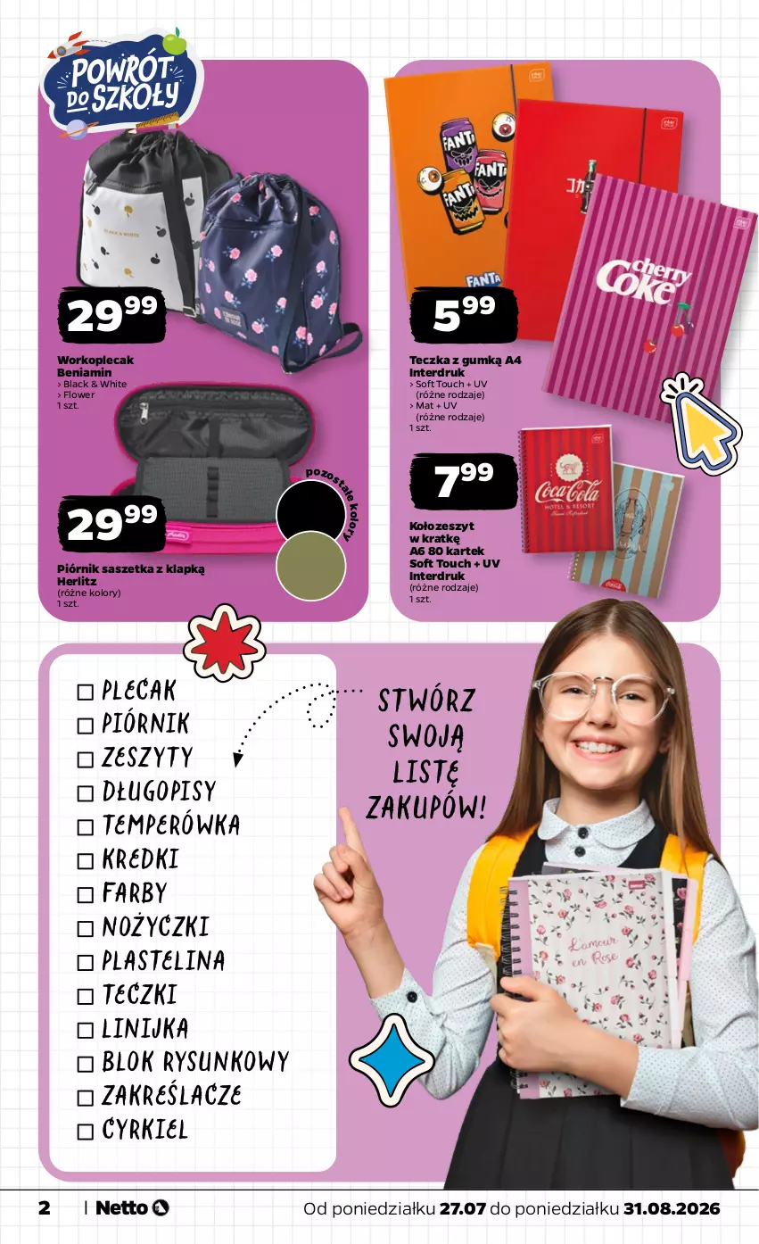 Gazetka promocyjna Netto - Katalog BTS_2026 - ważna 27.07 do 31.08.2026 - strona 2 - produkty: Długopis, Fa, Lack, Noż, Nożyczki, Piórnik, Plastelina, Plecak