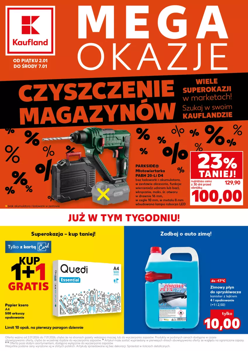 Gazetka promocyjna Kaufland - Kaufland - ważna 02.01 do 07.01.2026 - strona 1 - produkty: Akumulator, Lampa, Lampa robocza LED, Młot, Młotowiertarka, Papier, Parkside, Ser, Tarka, Wiertarka