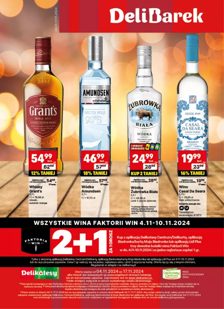 Gazetka promocyjna Delikatesy Centrum - DeliBarek DC45-DC46 - ważna 04.11 do 17.11.2024 - strona 1 - produkty: Amundsen, Fa, Gra, Grant's, Rum, Ser, Sos, Whisky, Wino, Wódka