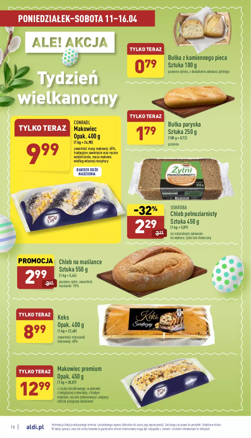 Gazetka promocyjna Aldi - Pełny katalog - ważna 11.04 do 16.04.2022 - strona 10 - produkty: Bułka, Chleb, Lanki, LG, Makowiec, Piec, Tera