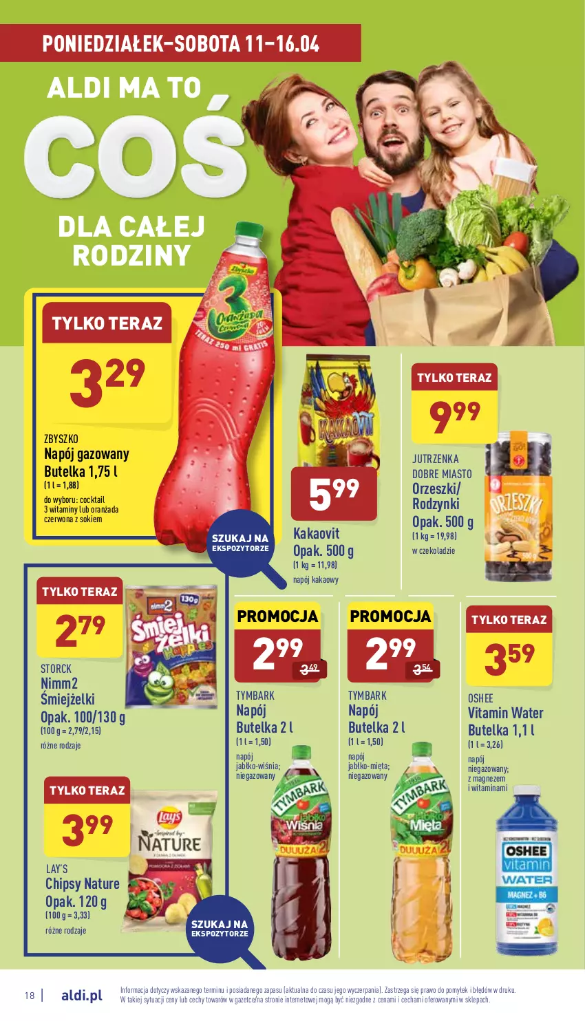 Gazetka promocyjna Aldi - Pełny katalog - ważna 11.04 do 16.04.2022 - strona 18 - produkty: Chipsy, Jutrzenka, Kakao, Lay’s, Magnez, Mięta, Napój, Napój gazowany, Napój niegazowany, Nimm2, Oranżada, Orzeszki, Oshee, Rodzynki, Sok, Tera, Tymbark