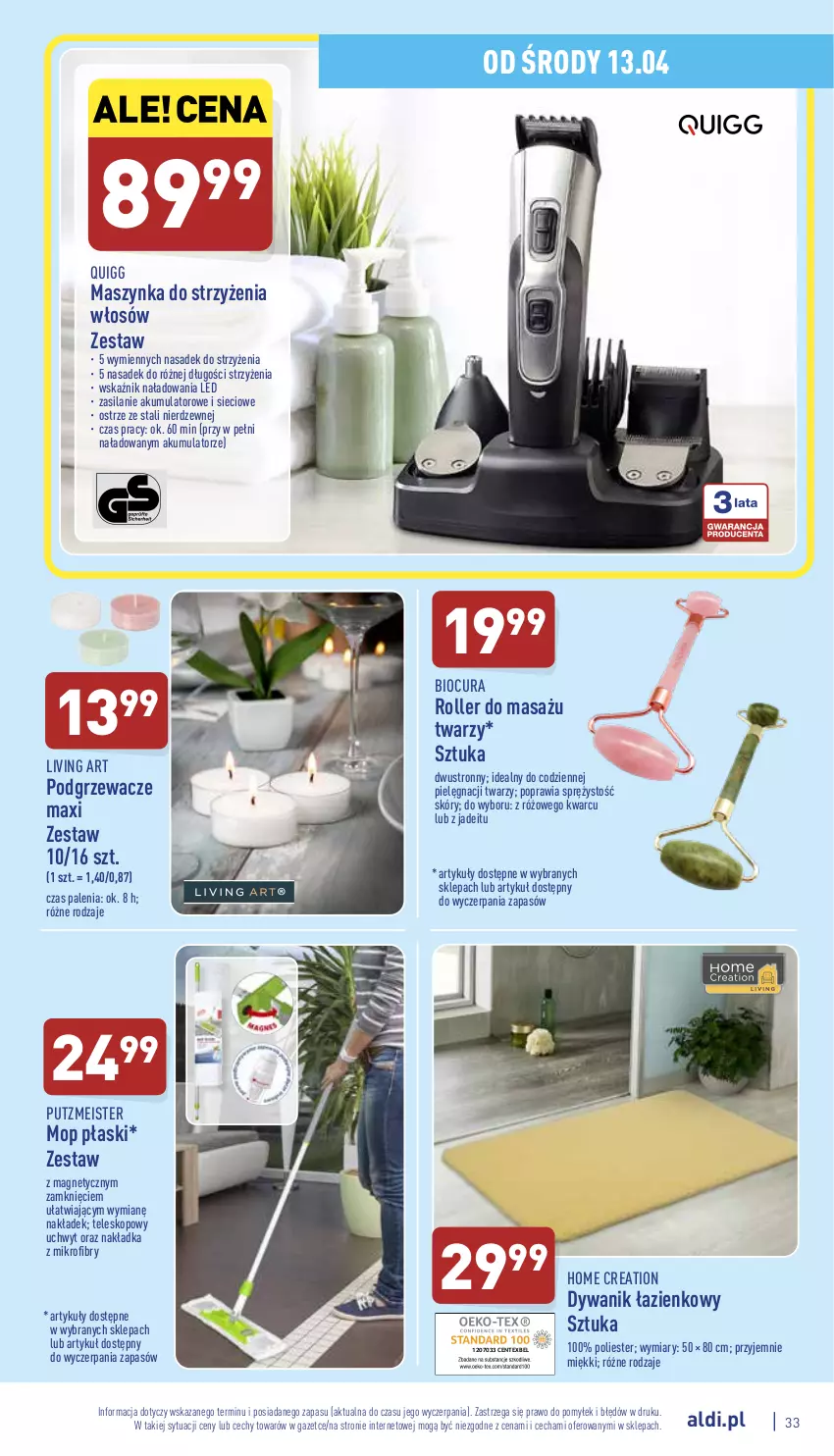 Gazetka promocyjna Aldi - Pełny katalog - ważna 11.04 do 16.04.2022 - strona 33 - produkty: Akumulator, Dywan, Dywanik, Dywanik łazienkowy, Maszynka, Mop, Podgrzewacze, Putzmeister, Roller, Roller do masażu twarzy, Silan, Szynka, Teleskop