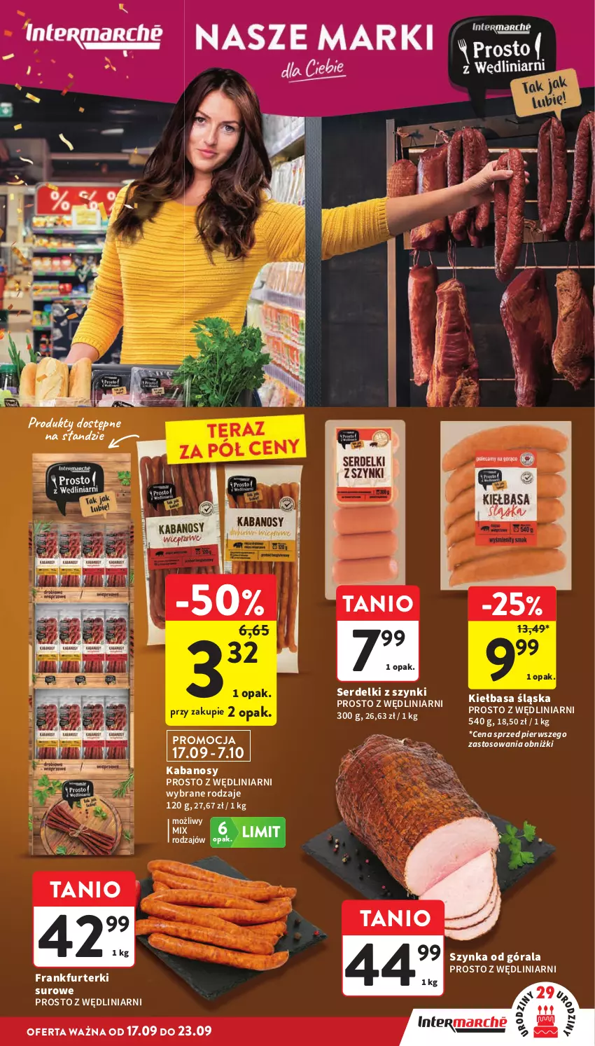 Gazetka promocyjna Intermarche - Gazetka promocyjna - ważna 17.09 do 23.09.2026 - strona 15 - produkty: Frankfurterki, Kabanos, Kiełbasa, Kiełbasa śląska, Ser, Serdelki, Szynka