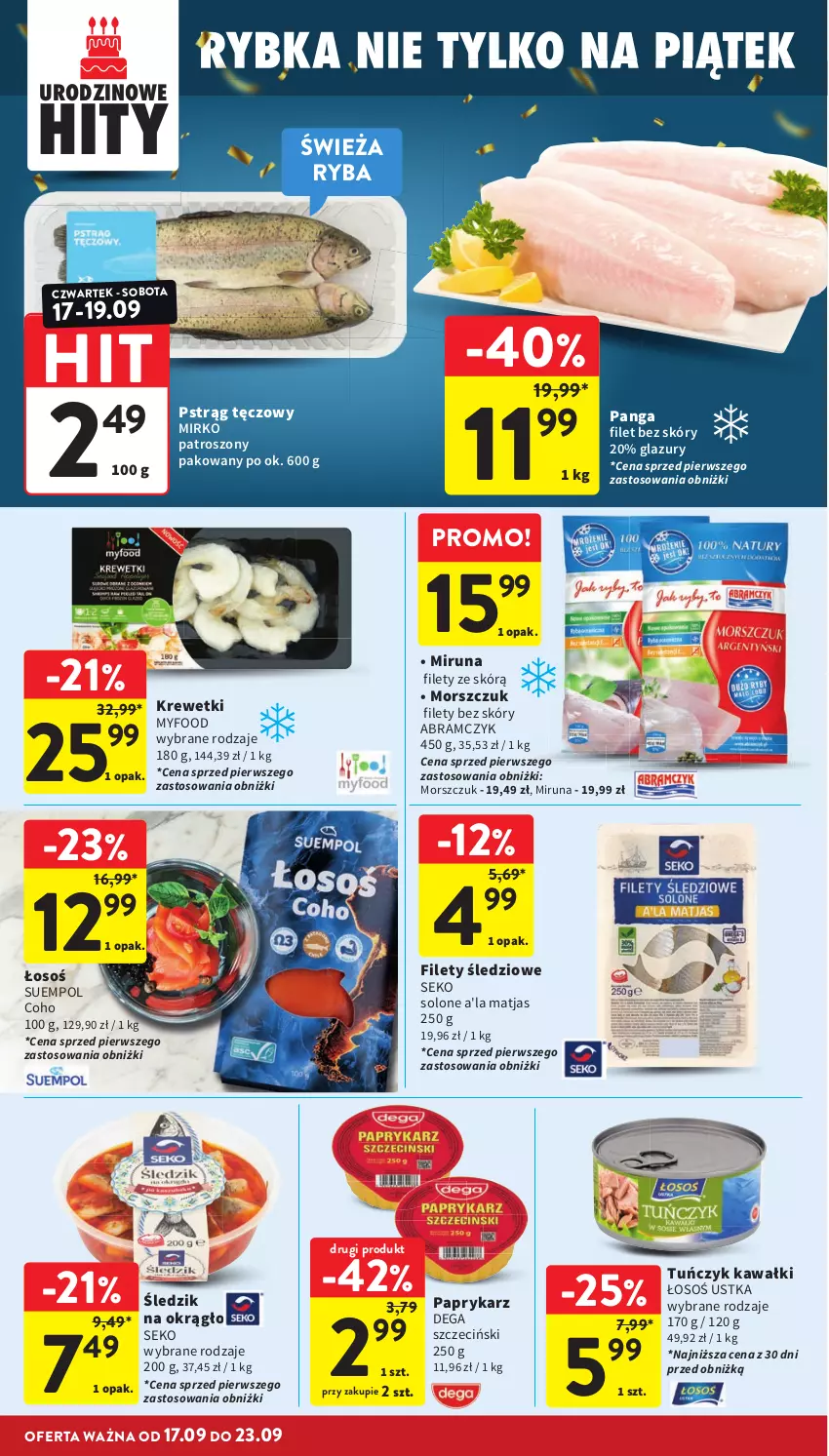 Gazetka promocyjna Intermarche - Gazetka promocyjna - ważna 17.09 do 23.09.2026 - strona 18 - produkty: Dega, Kawa, Krewetki, Lazur, Matjas, Miruna, Panga, Papryka, Paprykarz, Pstrąg, Pstrąg tęczowy, Ryba, SEKO, Suempol, Tuńczyk