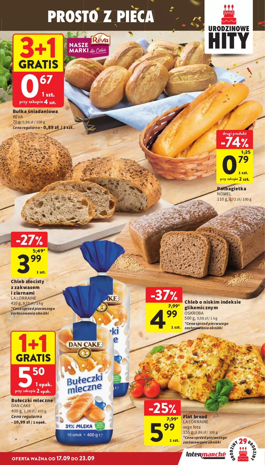 Gazetka promocyjna Intermarche - Gazetka promocyjna - ważna 17.09 do 23.09.2026 - strona 19 - produkty: Bagietka, Bułeczki, Bułeczki mleczne, Bułka, Chleb, Dan Cake, Danio, Feta, Gra, Piec, Półbagietka