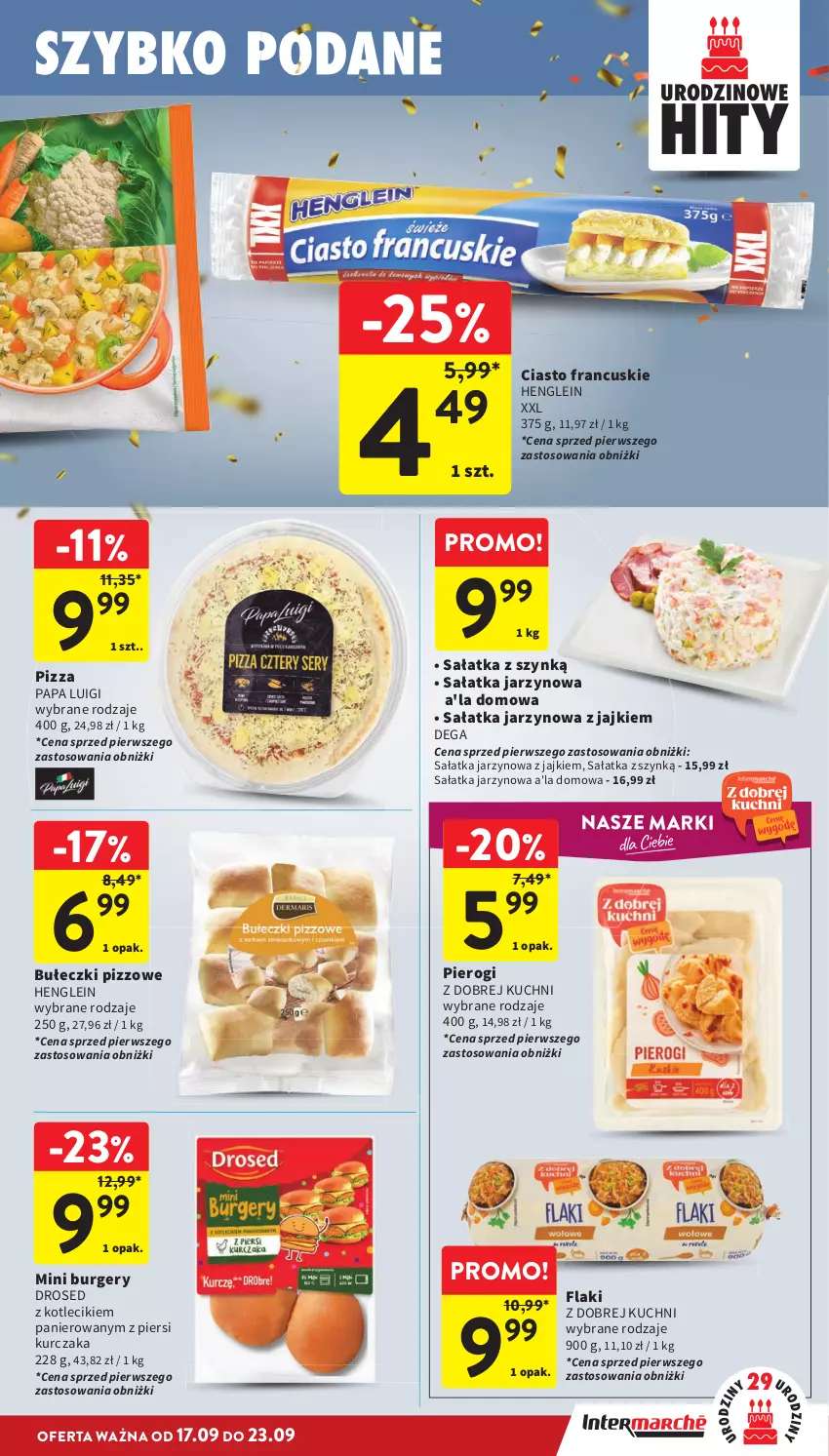 Gazetka promocyjna Intermarche - Gazetka promocyjna - ważna 17.09 do 23.09.2026 - strona 21 - produkty: Bułeczki, Burger, Ciasto francuskie, Dega, Flaki, Kurczak, Pierogi, Pizza, Sałat, Sałatka