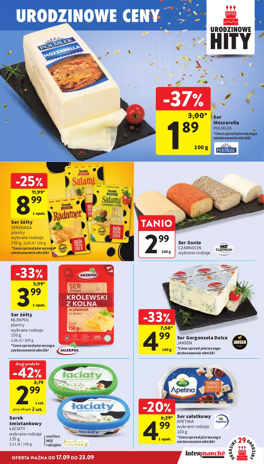Gazetka promocyjna Intermarche - Gazetka promocyjna - ważna 17.09 do 23.09.2026 - strona 23 - produkty: Gorgonzola, Mozzarella, POLMLEK, Sałat, Ser, Serek