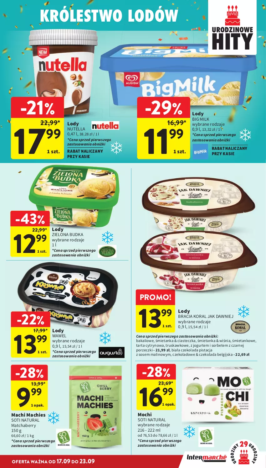 Gazetka promocyjna Intermarche - Gazetka promocyjna - ważna 17.09 do 23.09.2026 - strona 25 - produkty: Big Milk, Czekolada, Jogurt, LG, Lody, Nutella, Por, Sos, Tarta, Wawel, Zielona Budka