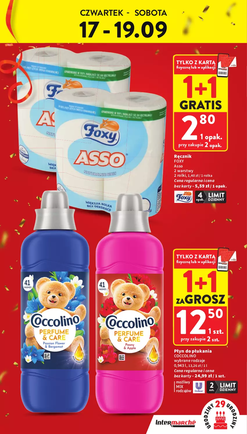 Gazetka promocyjna Intermarche - Gazetka promocyjna - ważna 17.09 do 23.09.2026 - strona 3 - produkty: Coccolino, Foxy, Gra, Płyn do płukania, Ręcznik, Rolki