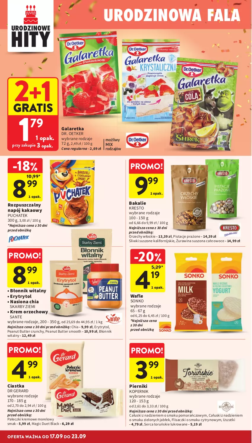 Gazetka promocyjna Intermarche - Gazetka promocyjna - ważna 17.09 do 23.09.2026 - strona 30 - produkty: Chia, Ciastka, Dr Gerard, Dr. Oetker, Gala, Galaretka, Gra, Kakao, Krem orzechowy, Lack, Napój, Orzechy włoskie, Owoce, Piernik, Pistacje, Sante, Ser, Sonko, Wafle