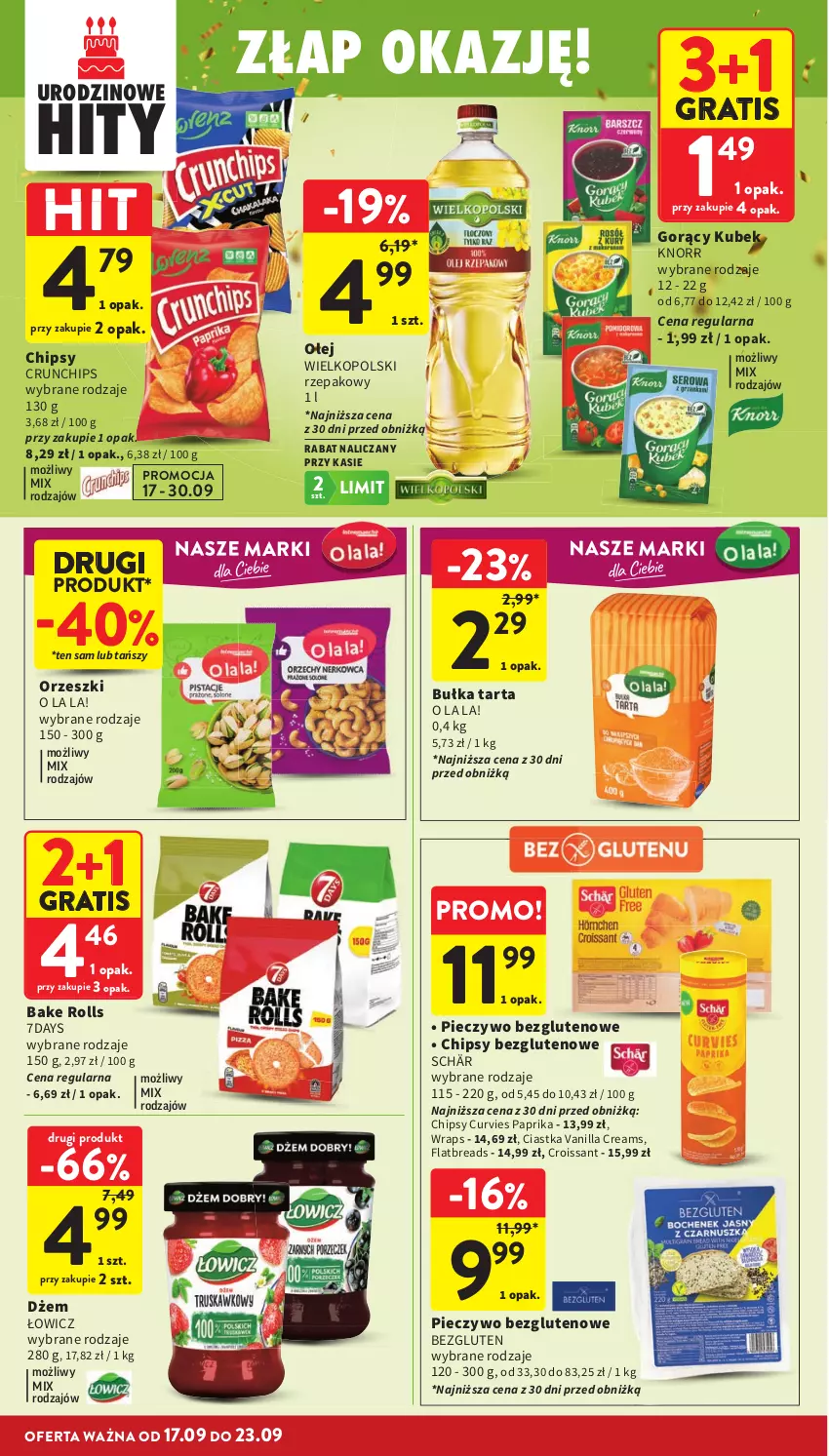 Gazetka promocyjna Intermarche - Gazetka promocyjna - ważna 17.09 do 23.09.2026 - strona 32 - produkty: Bake Rolls, Bułka, Bułka tarta, Chipsy, Ciastka, Croissant, Crunchips, Dżem, Gra, Knorr, Kubek, Olej, Orzeszki, Piec, Pieczywo, Tarta