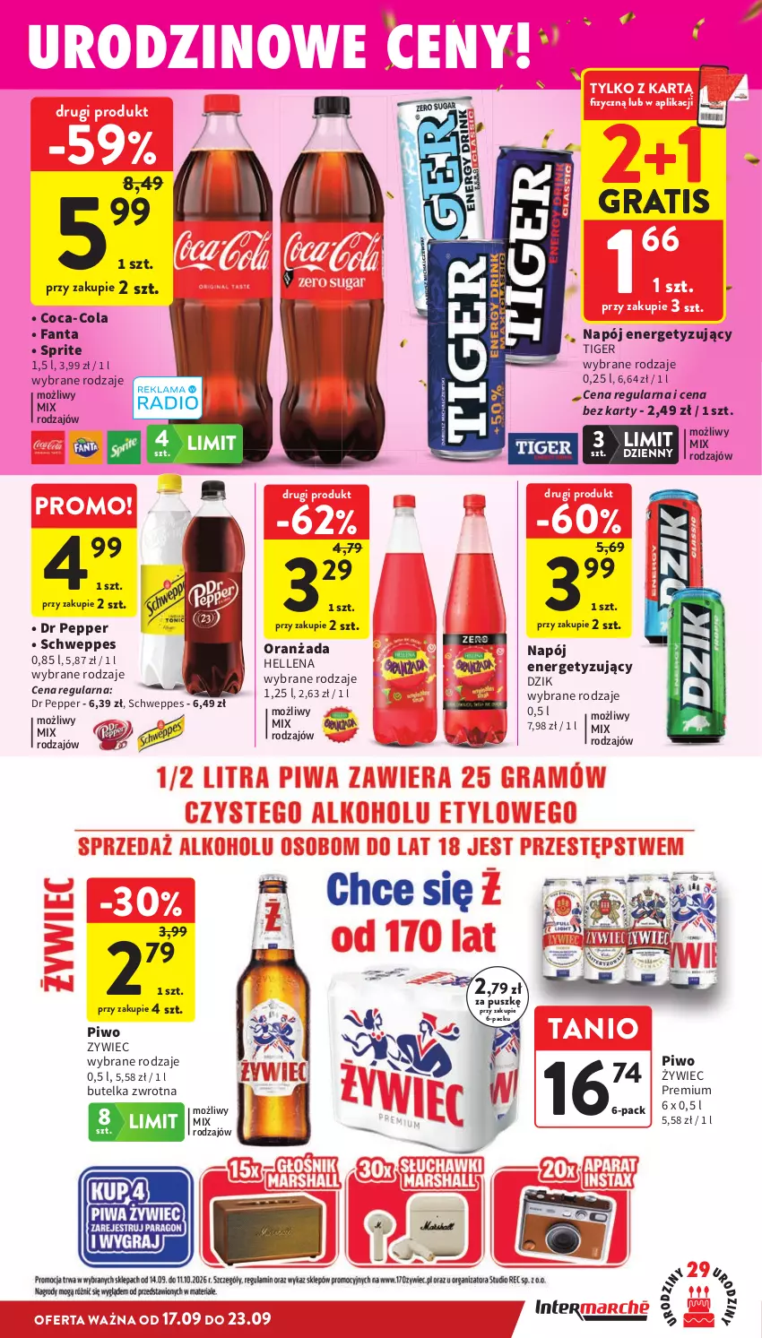 Gazetka promocyjna Intermarche - Gazetka promocyjna - ważna 17.09 do 23.09.2026 - strona 37 - produkty: Coca-Cola, Fa, Fanta, Gra, Hellena, Napój, Oranżada, Piwo, Schweppes, Sprite, Tiger