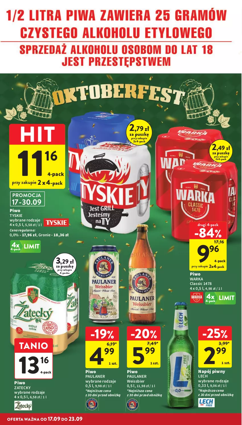 Gazetka promocyjna Intermarche - Gazetka promocyjna - ważna 17.09 do 23.09.2026 - strona 38 - produkty: Napój, Piwo, Tyskie, Warka