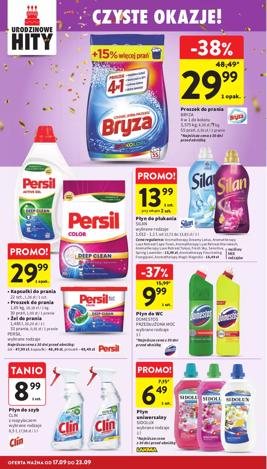 Gazetka promocyjna Intermarche - Gazetka promocyjna - ważna 17.09 do 23.09.2026 - strona 42 - produkty: Bryza, Clin, Domestos, Fa, Kapsułki do prania, Persil, Płyn do płukania, Płyn do szyb, Płyn do wc, Proszek do prania, Sidolux, Silan