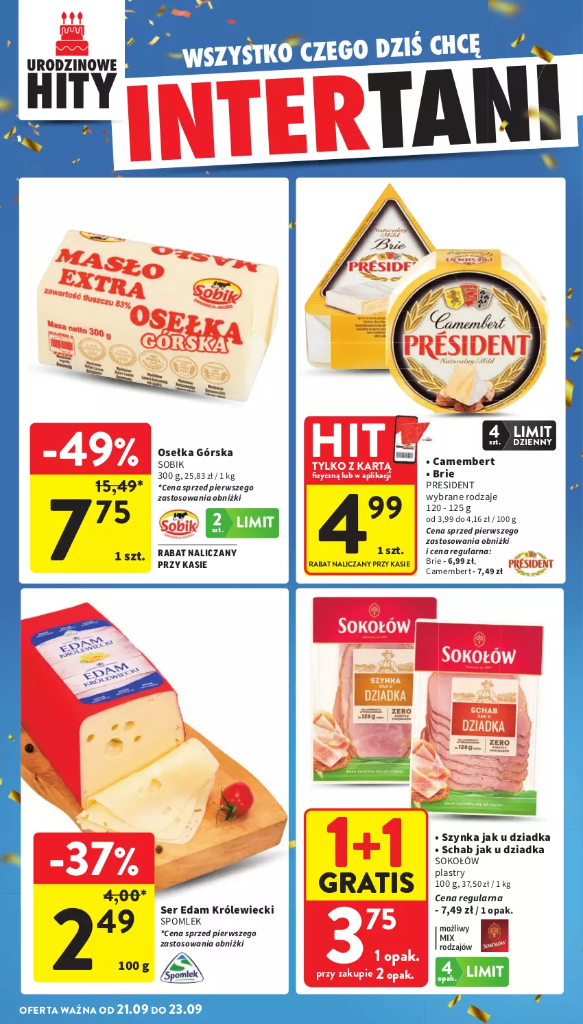 Gazetka promocyjna Intermarche - Gazetka promocyjna - ważna 17.09 do 23.09.2026 - strona 46 - produkty: Brie, Camembert, Edam, Gra, Ser, Sok, Sokołów, Szynka