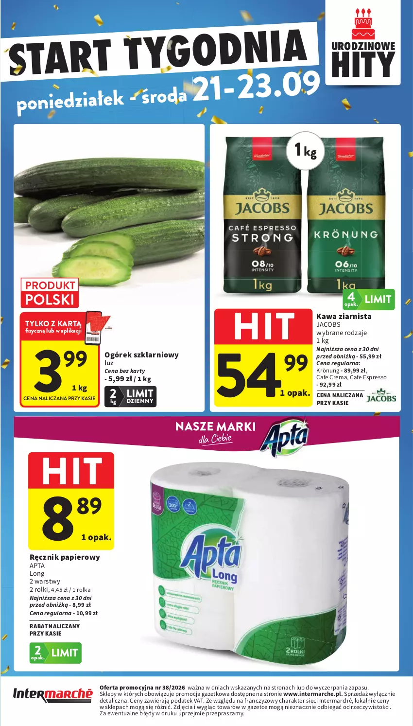 Gazetka promocyjna Intermarche - Gazetka promocyjna - ważna 17.09 do 23.09.2026 - strona 47 - produkty: Jacobs, Kawa, Kawa ziarnista, Ogórek, Papier, Ręcznik, Rolki