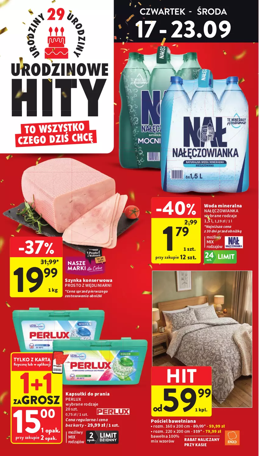 Gazetka promocyjna Intermarche - Gazetka promocyjna - ważna 17.09 do 23.09.2026 - strona 6 - produkty: Kapsułki do prania, Nałęczowianka, Pościel, Ser, Szynka, Szynka konserwowa, Wełna, Woda, Woda mineralna