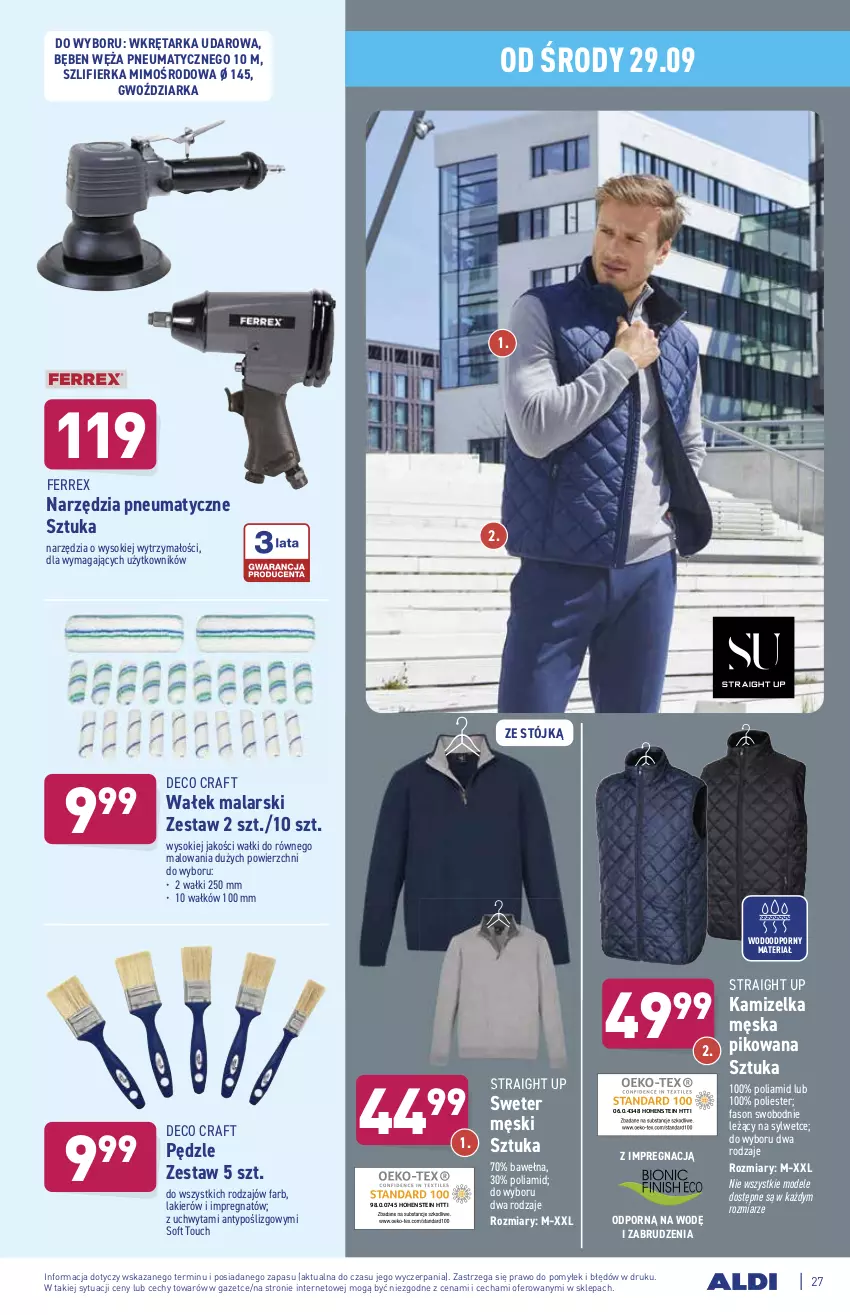 Gazetka promocyjna Aldi - ważna 27.09 do 02.10.2021 - strona 27 - produkty: Fa, Kamizelka, Lakier, Por, Sok, Sweter, Szlifierka, Tarka, Wałek, Wałek malarski, Wełna, Wkręt, Wkrętarka