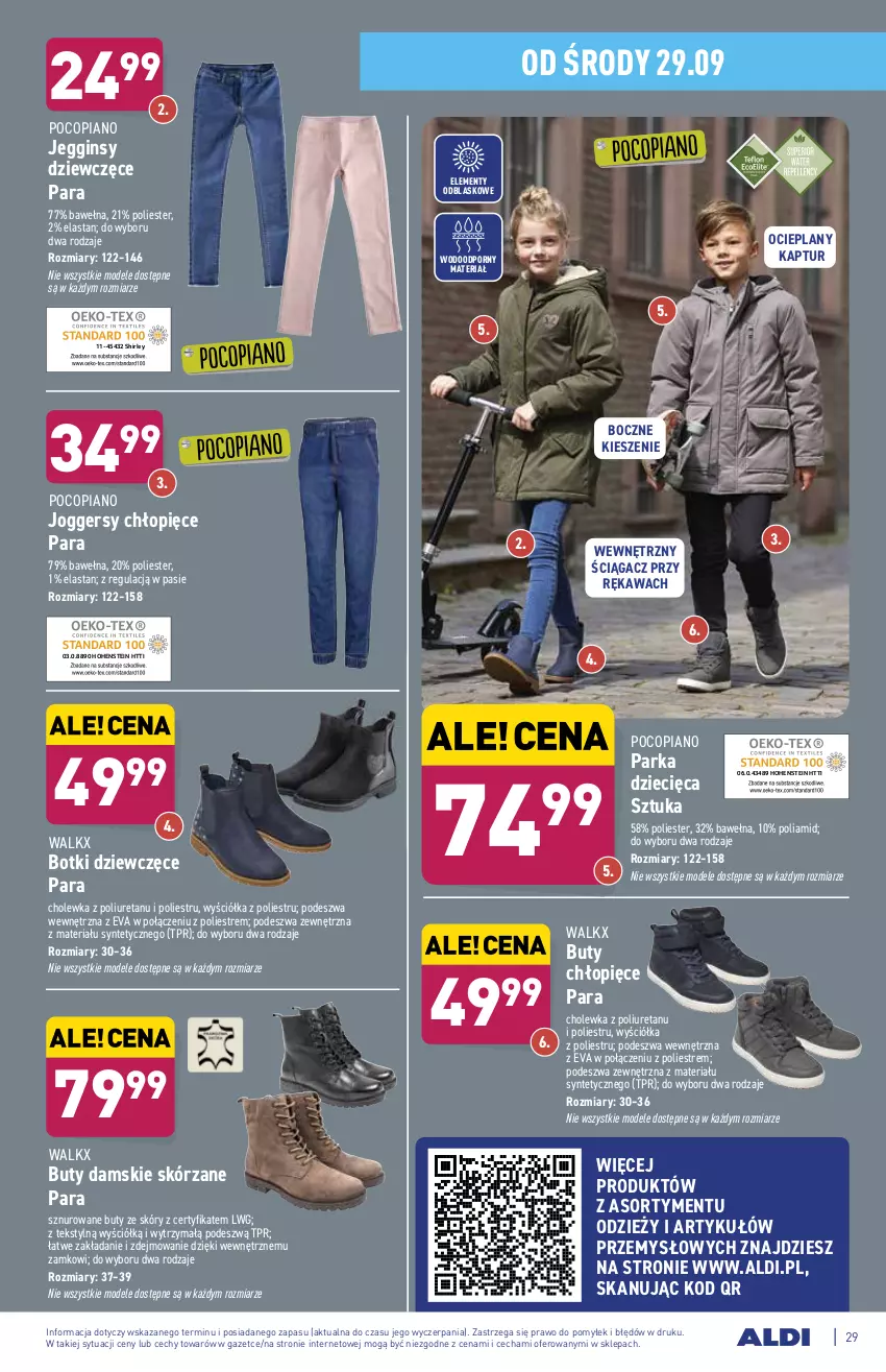 Gazetka promocyjna Aldi - ważna 27.09 do 02.10.2021 - strona 29 - produkty: Botki, Buty, Dzieci, Gin, Kawa, Parka, Pocopiano, Por, Wełna