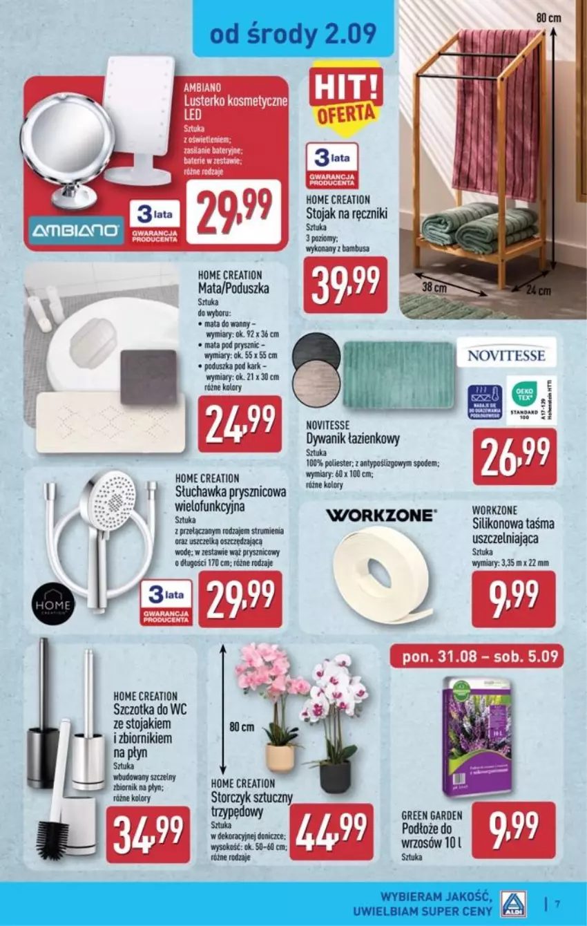 Gazetka promocyjna Aldi - Przygotuj się na kolejny tydzień - ważna 02.09 do 05.09.2026 - strona 7 - produkty: Poduszka, Ręcznik, Rum, Słuchawka prysznicowa, Stojak, Szczotka, Szczotka do WC, Taśma uszczelniająca