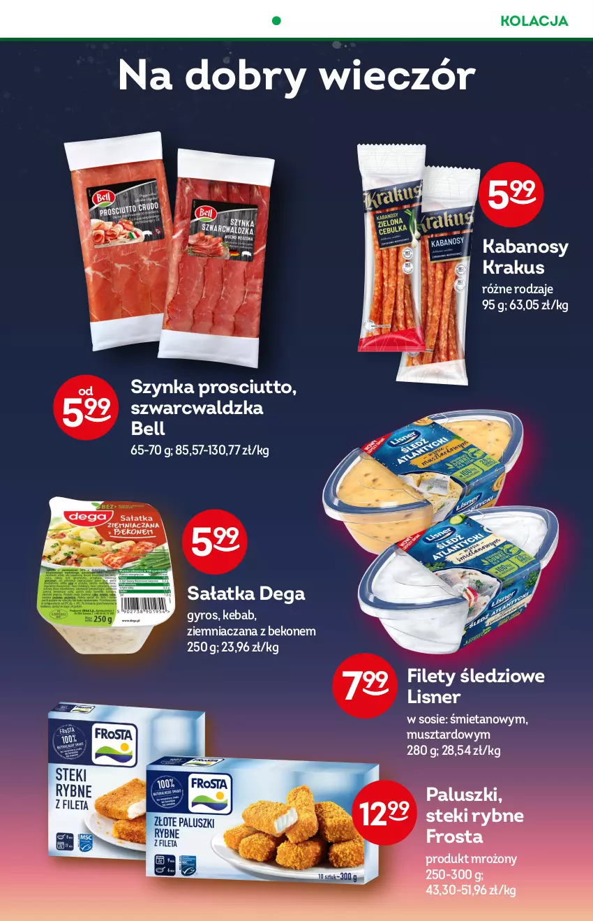 Gazetka promocyjna Żabka - ważna 21.09 do 27.09.2022 - strona 40 - produkty: Beko, Bell, Dega, Frosta, Gyros, Kabanos, Kebab, Krakus, Lisner, Mus, Prosciutto, Sałat, Sałatka, Sos, Stek, Szynka