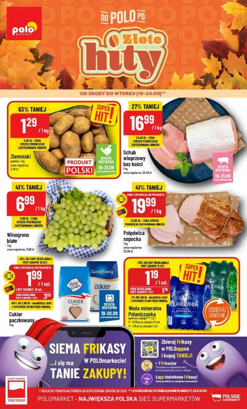 Gazetka promocyjna PoloMarket - ważna 18.09 do 24.09.2024 - strona 1 - produkty: Cukier, NBA, Polędwica, Wino, Woda, Woda mineralna