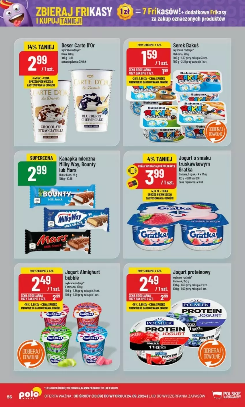 Gazetka promocyjna PoloMarket - ważna 18.09 do 24.09.2024 - strona 52 - produkty: Bakoma, Carte d'Or, Deser, Gra, Jogurt, Ser, Serek