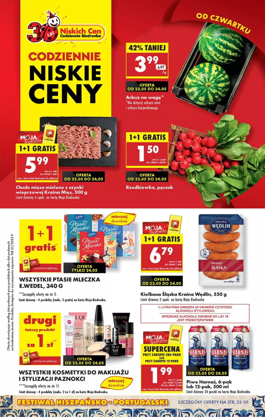 Gazetka promocyjna Biedronka - Od Czwartku - ważna 22.05 do 28.05.2025 - strona 1 - produkty: Fa, Gra, Harnaś, Kiełbasa, Kiełbasa śląska, Kret, Makijaż, Piwa, Piwo