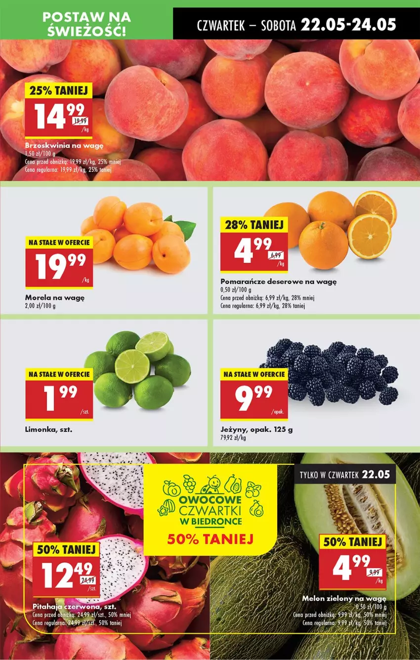 Gazetka promocyjna Biedronka - Od Czwartku - ważna 22.05 do 28.05.2025 - strona 23 - produkty: Deser, Jeżyny, Limonka, Morela, Pomarańcze, Ser