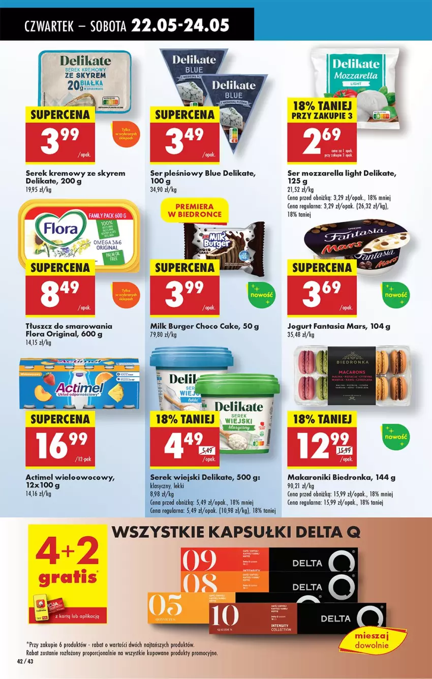 Gazetka promocyjna Biedronka - Od Czwartku - ważna 22.05 do 28.05.2025 - strona 50 - produkty: Actimel, Burger, Fa, Fanta, Flora, Gin, Jogurt, Makaron, Mars, Mozzarella, Por, Ser, Ser pleśniowy, Serek, Serek wiejski