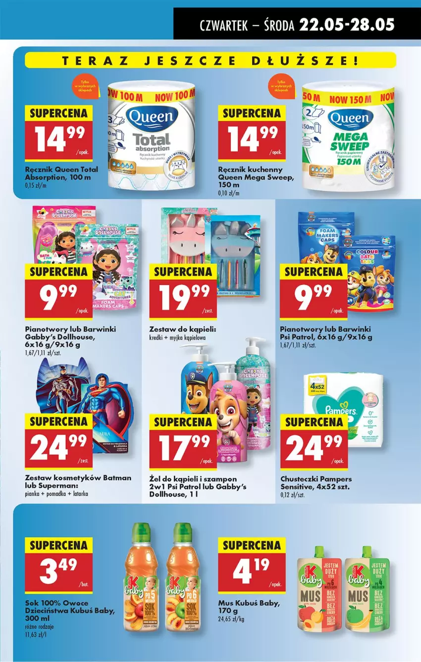 Gazetka promocyjna Biedronka - Od Czwartku - ważna 22.05 do 28.05.2025 - strona 69 - produkty: Chusteczki, Dzieci, Kubuś, Latarka, Mus, Owoce, Pampers, Psi Patrol, Ręcznik, Ręcznik kuchenny, Sok, Szampon, Tarka, Tera